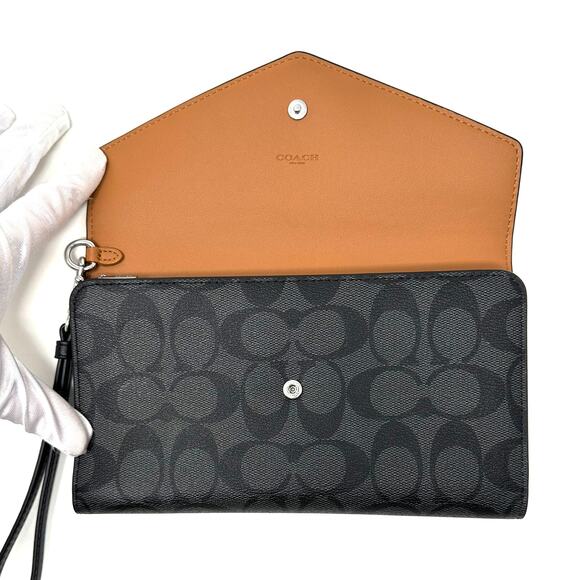 Coach Travel Envelope Wallet In Signature Canvas Graphite Black C1962 - Picture 3 of 11